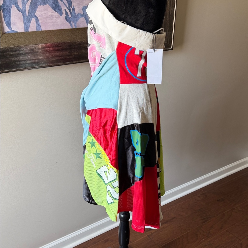 AKIRA Multicolor Patchwork High-Low Skirt with Red Panels - Picture 3 of 14